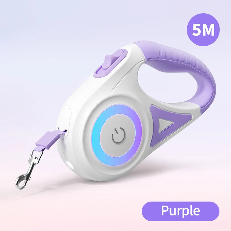 ROJECO 5M Retractable Dog Leash with LED Lights - Stylish and Safe Walking for Your Puppy