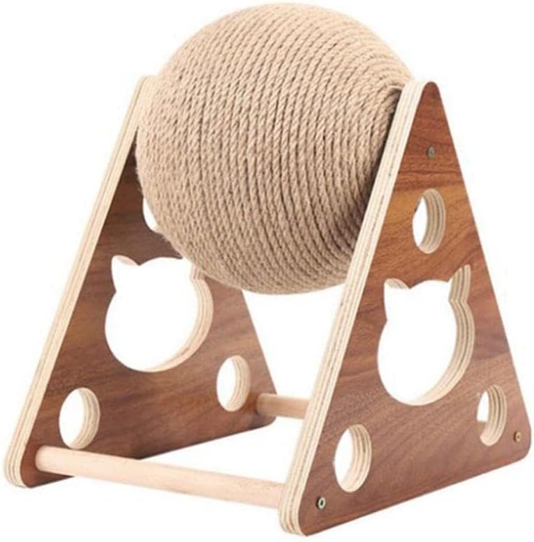 Interactive Natural Sisal Cat Scratching Ball Toy - Durable Solid Wood Base for Cats, Kittens, and Puppies with Free Catnip Included!
