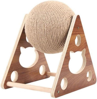 Interactive Natural Sisal Cat Scratching Ball Toy - Durable Solid Wood Base for Cats, Kittens, and Puppies with Free Catnip Included!