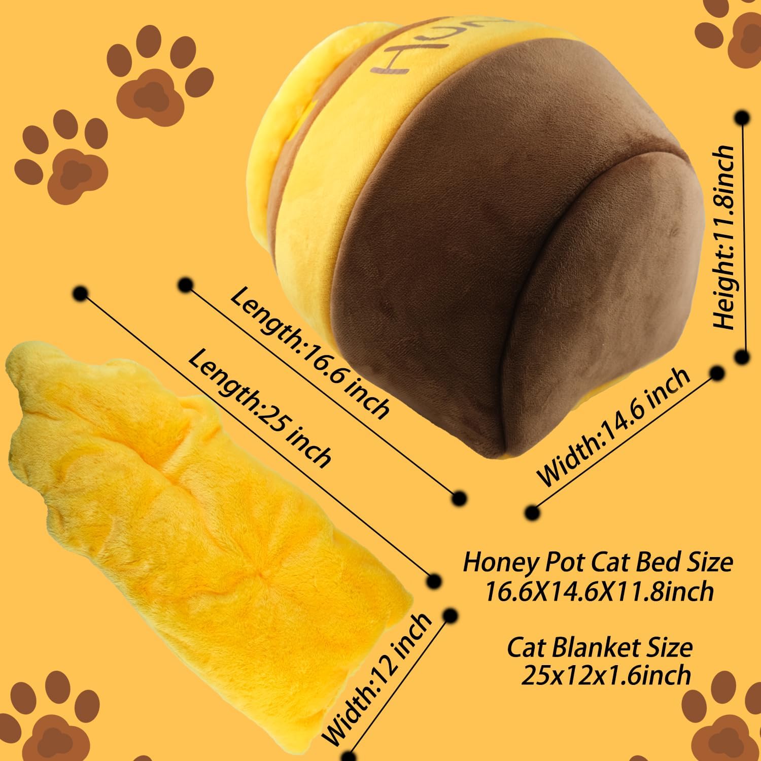 Cozy Honey Pot Cat Cave Bed - Plush, Washable Nest with Adorable Cartoon Design for Small Cats and Dogs