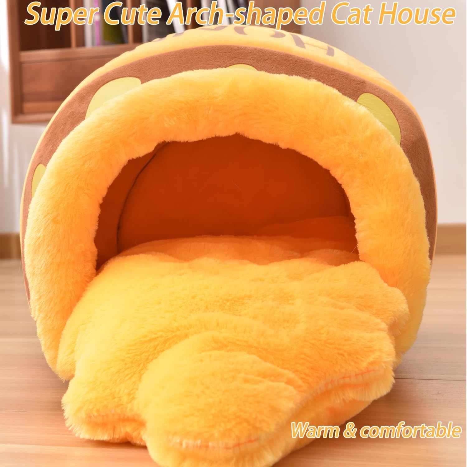 Cozy Honey Pot Cat Cave Bed - Plush, Washable Nest with Adorable Cartoon Design for Small Cats and Dogs
