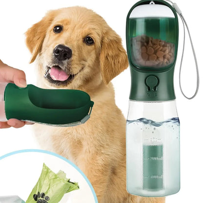 3In1 Pet Water Bottle with Built-In Filtration - 20Oz Bpa-Free Lock Seal Spill-Proof Container, Easy-To-Use, Poop Bag Dispenser, Food Storage for Travel, Hiking (Dog Feeding Supplies)