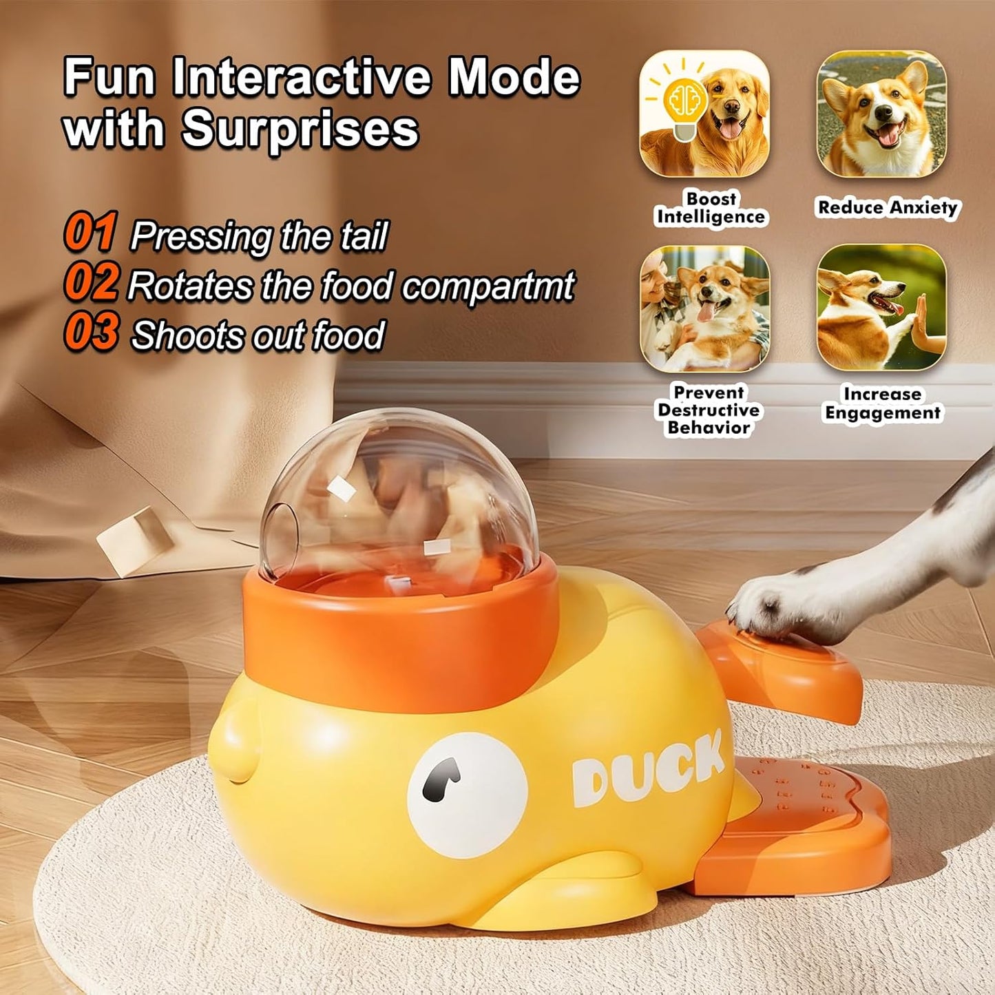 Engaging Duck-Shaped Dog Treat Dispenser Toy | Interactive Slow Feeder Puzzle for Dogs & Cats - Fun, Mental Stimulation, and Healthy Eating!