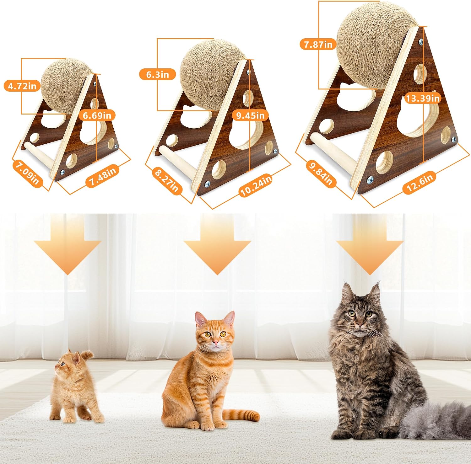 Interactive Natural Sisal Cat Scratching Ball Toy - Durable Solid Wood Base for Cats, Kittens, and Puppies with Free Catnip Included!