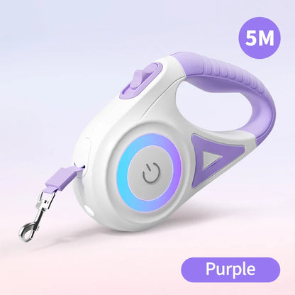 ROJECO 5M Retractable Dog Leash with LED Lights - Stylish and Safe Walking for Your Puppy