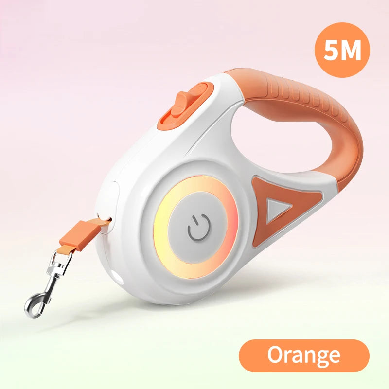ROJECO 5M Retractable Dog Leash with LED Lights - Stylish and Safe Walking for Your Puppy