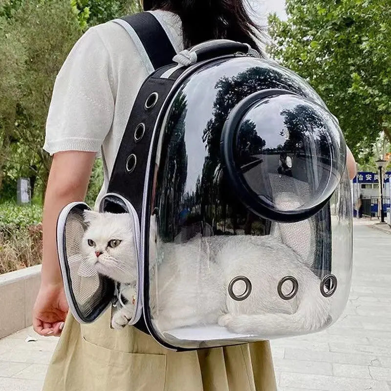Stylish and Comfortable Pet Cat Carrying Backpack - Breathable Transparent Carrier for Dogs and Cats