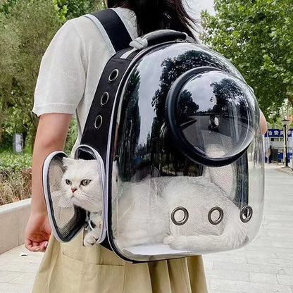 Stylish and Comfortable Pet Cat Carrying Backpack - Breathable Transparent Carrier for Dogs and Cats