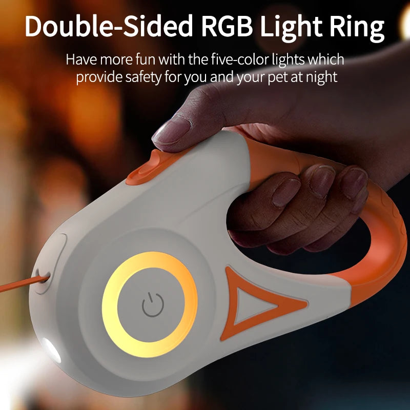 ROJECO 5M Retractable Dog Leash with LED Lights - Stylish and Safe Walking for Your Puppy