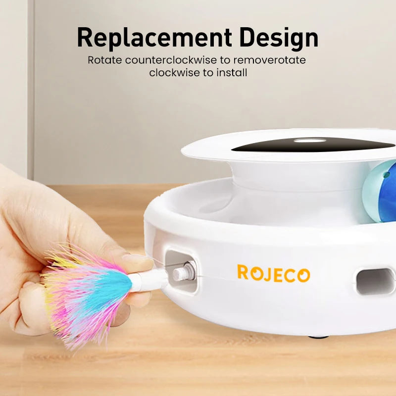 Engaging ROJECO 2-in-1 Automatic Cat Teaser Toy Set with Feather and Fun Balls - Interactive Electronic Play for Cats and Dogs!
