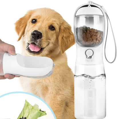3In1 Pet Water Bottle with Built-In Filtration - 20Oz Bpa-Free Lock Seal Spill-Proof Container, Easy-To-Use, Poop Bag Dispenser, Food Storage for Travel, Hiking (Dog Feeding Supplies)